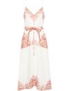 Linen midi dress with asymmetric floral hem