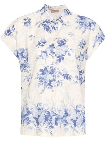 Camicia in lino e cotone con stampa a fiori