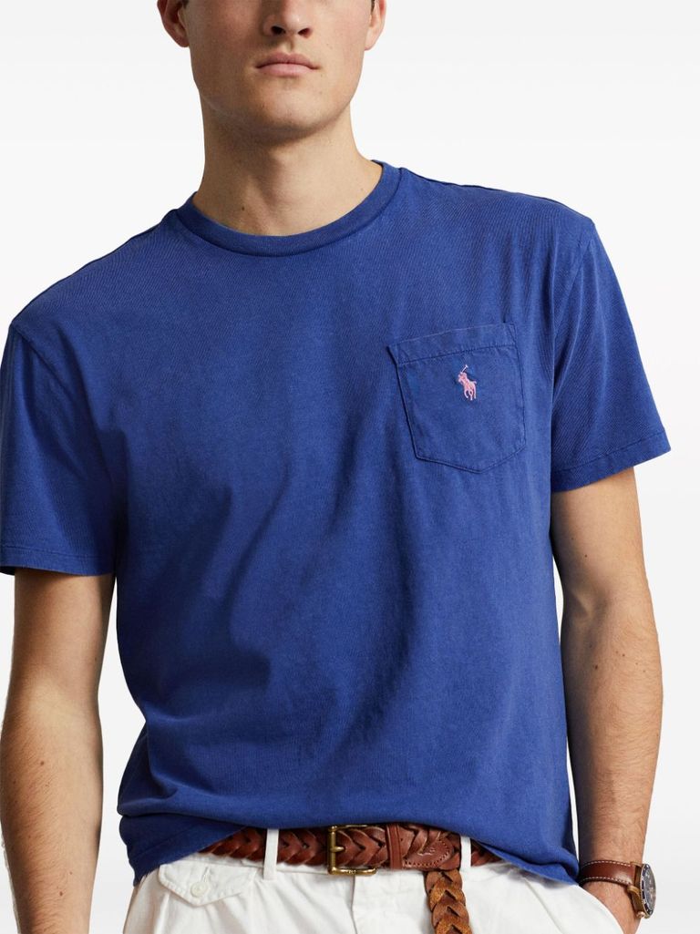 Cotton T shirt with pocket and embroidered logo