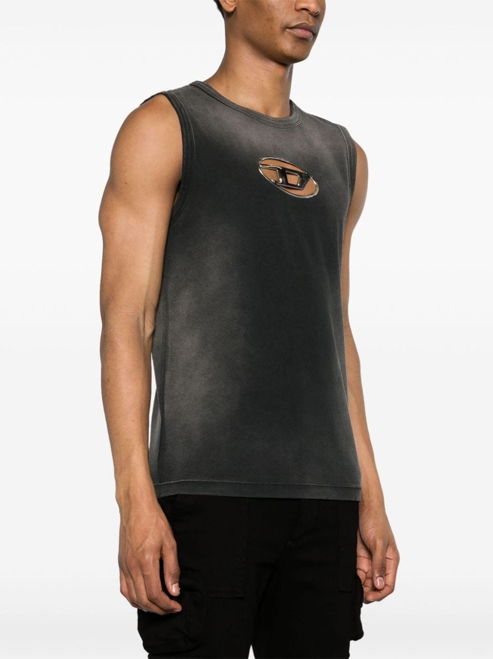 Sleeveless cotton T-shirt with faded effect