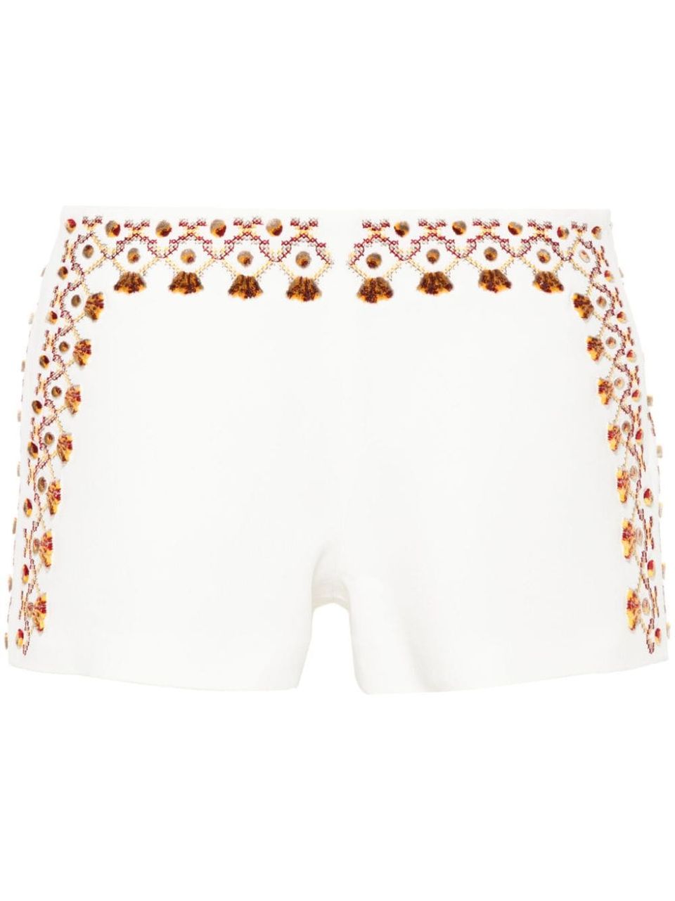 Short shorts in viscose blend with carpet stitch embroidery