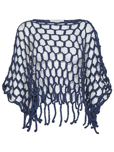 Linen and Cotton Blend Perforated Cape Sweater