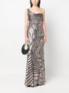 Long dress in viscose and silk with rose print