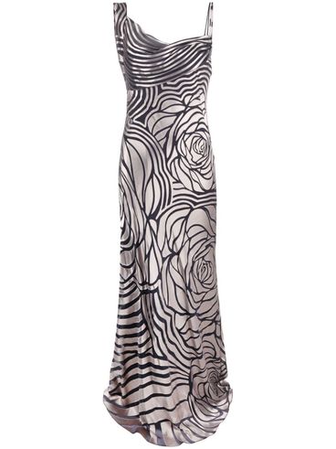 Long dress in viscose and silk with rose print