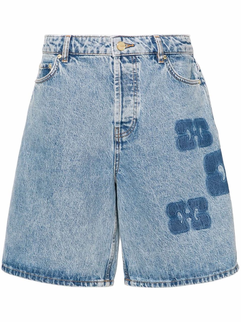 Cotton denim shorts with logo applications