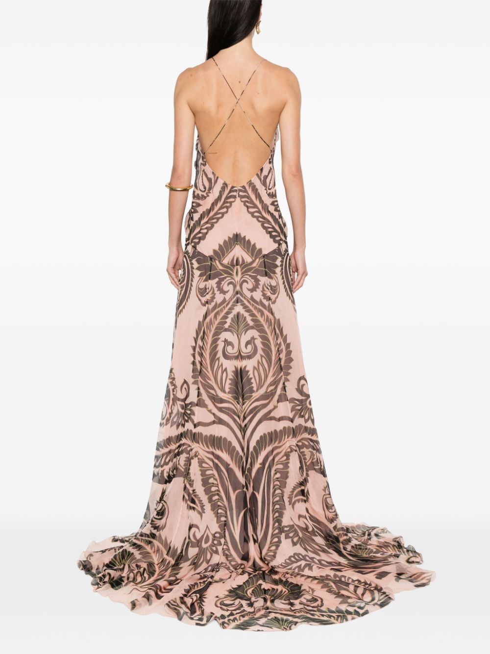 Long silk dress with graphic print