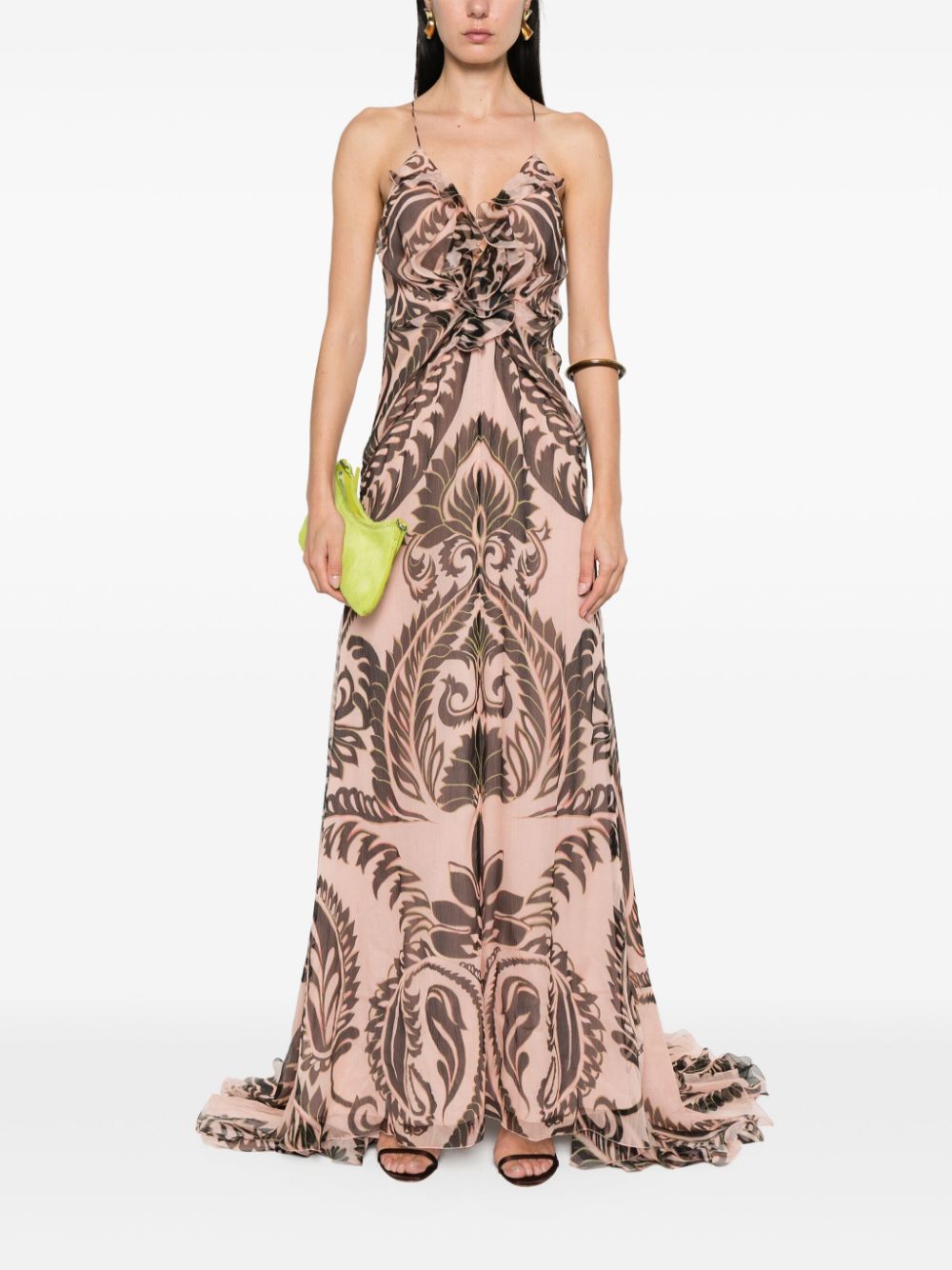 Long silk dress with graphic print