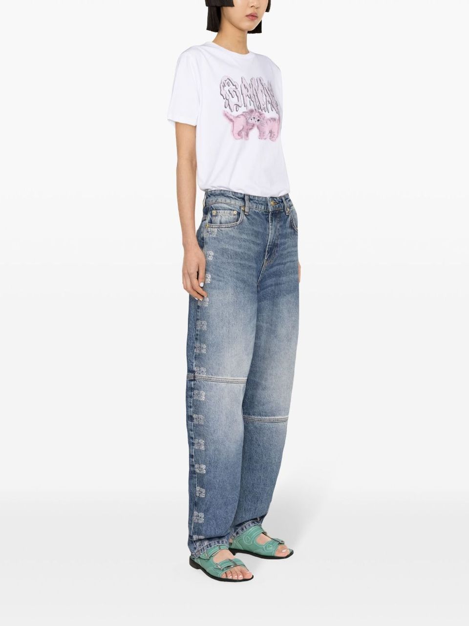 high-waisted tapered jeans with logo