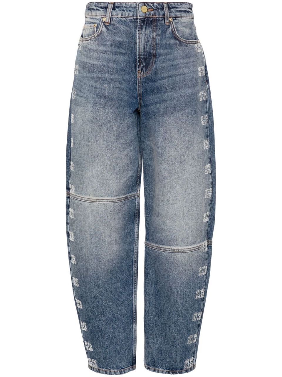 high-waisted tapered jeans with logo