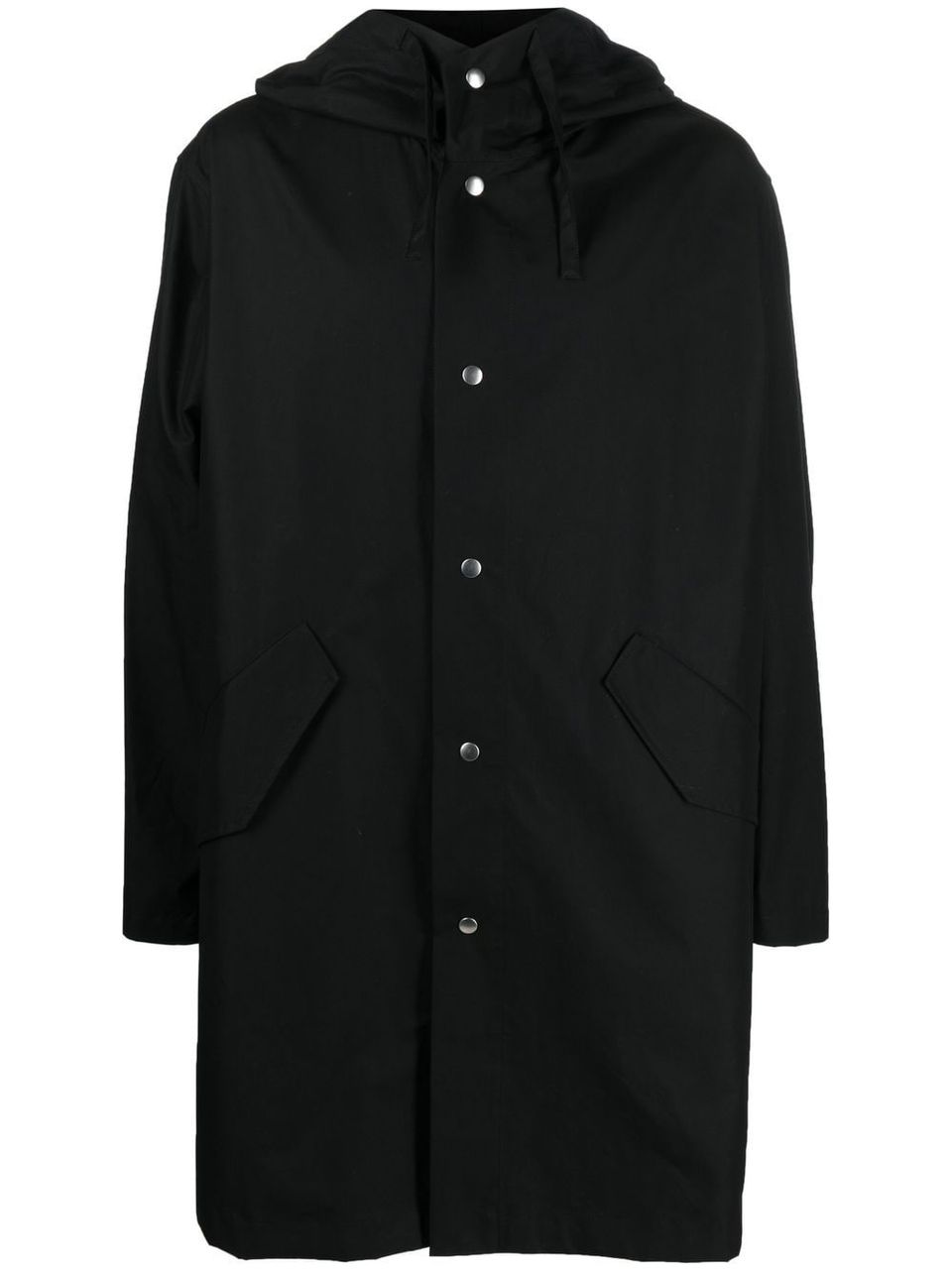 Long cotton parka with hood and logo print