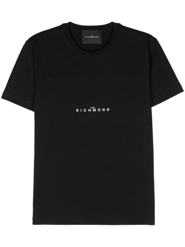 T-shirt in cotone girocollo con logo a contrasto
