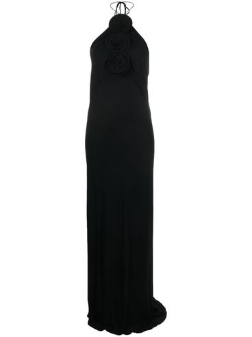 Long dress with halter neckline and flower detail