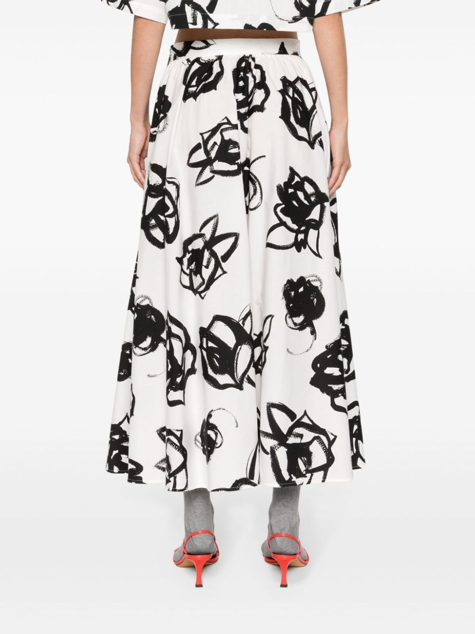 Cotton midi skirt with rose print