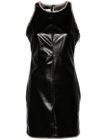 Short faux leather dress with raffia fringes