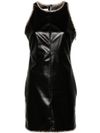 Short faux leather dress with raffia fringes
