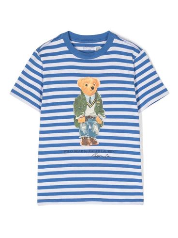 T-shirt in cotone a righe con stampa orso