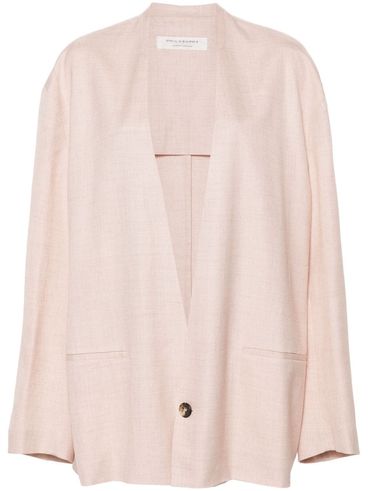 Single-breasted viscose and linen blazer with pockets