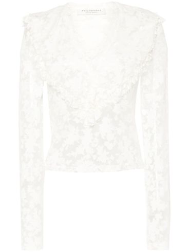 Semi-transparent viscose blouse with floral motif