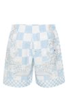 Swim shorts with Medusa Contrast print and checkered pattern