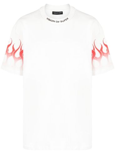 Cotton t-shirt with flame print on the sleeves
