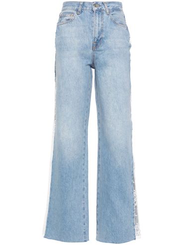 High-Waisted Straight Cotton Jeans with Lace