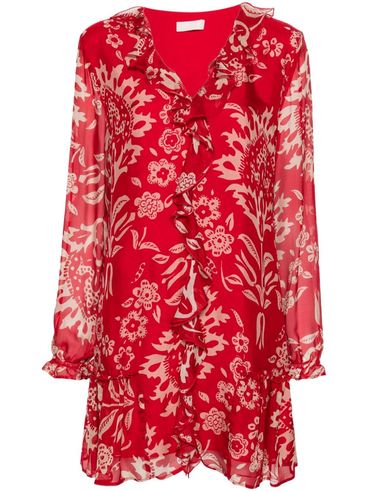 Short Viscose and Silk Dress with Floral Print