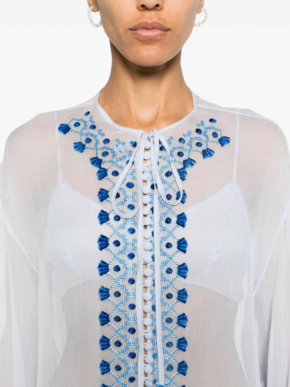 Semi-transparent silk shirt with embroidery