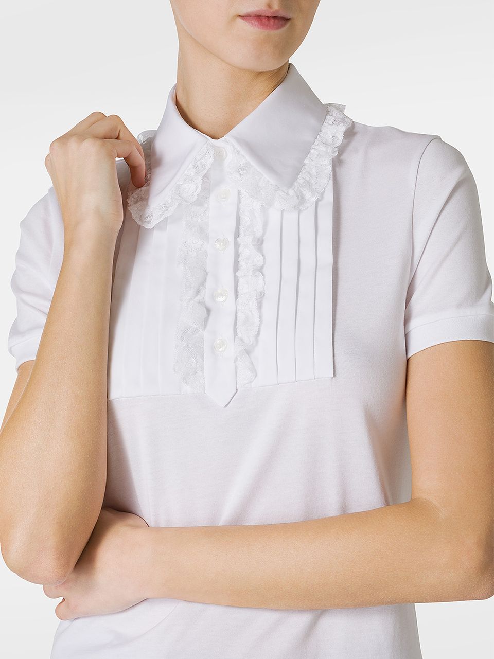 Cotton jersey polo shirt with ruffles