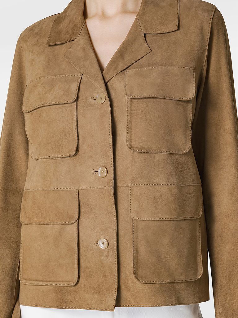 Suede leather jacket with multiple pockets
