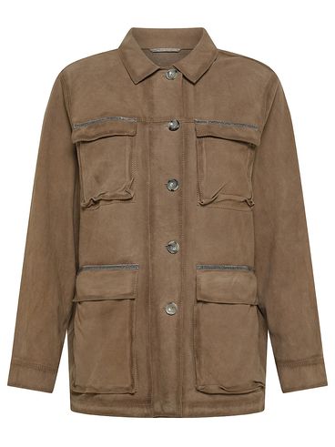 Suede jacket with multiple pockets