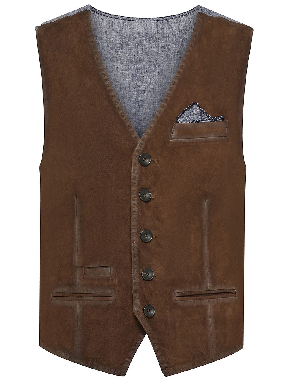 Suede and cotton vest with pocket square