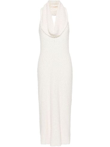 Cotton bouclé maxi dress with cut-outs