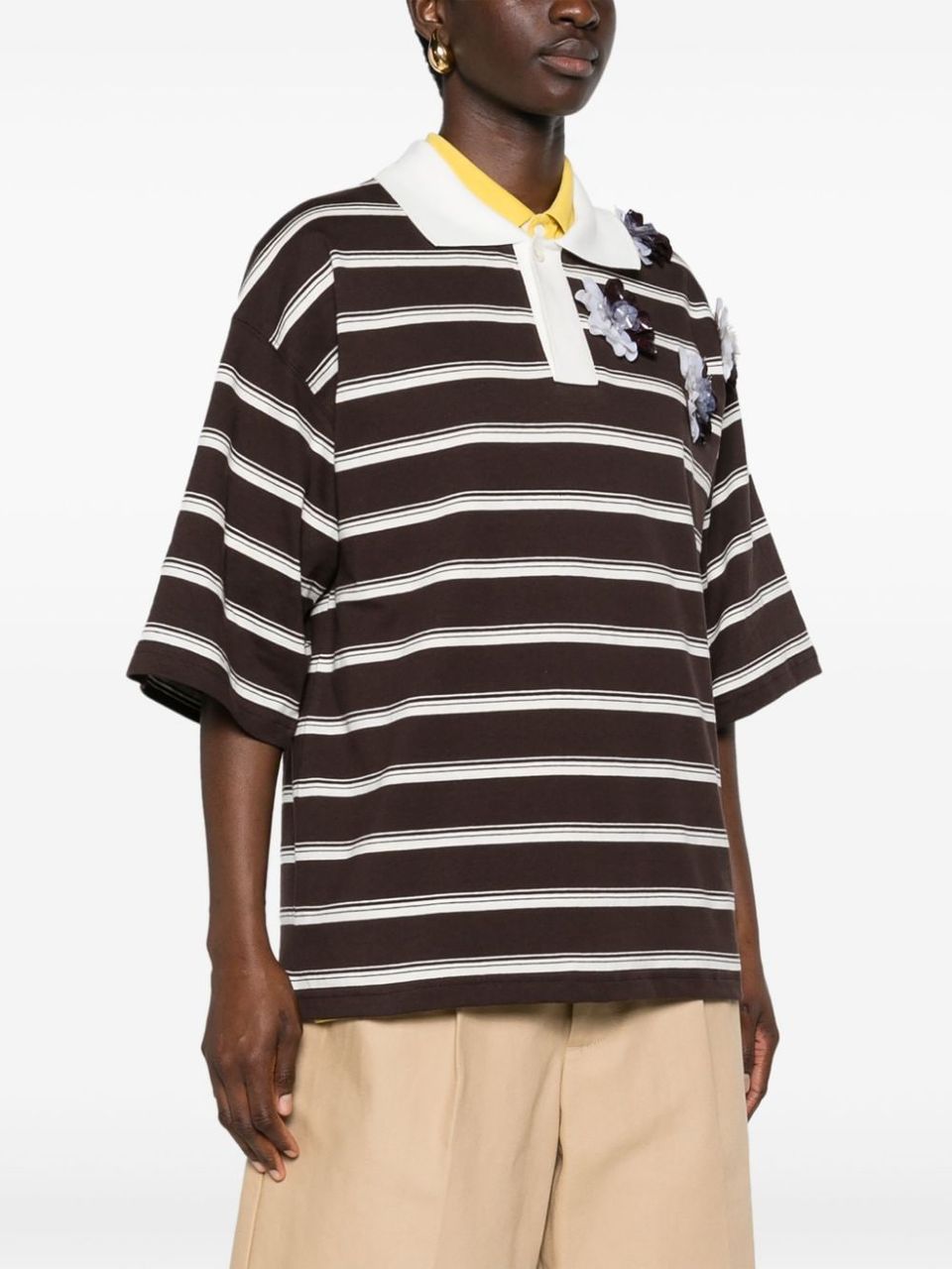 Striped cotton polo shirt with applied flowers