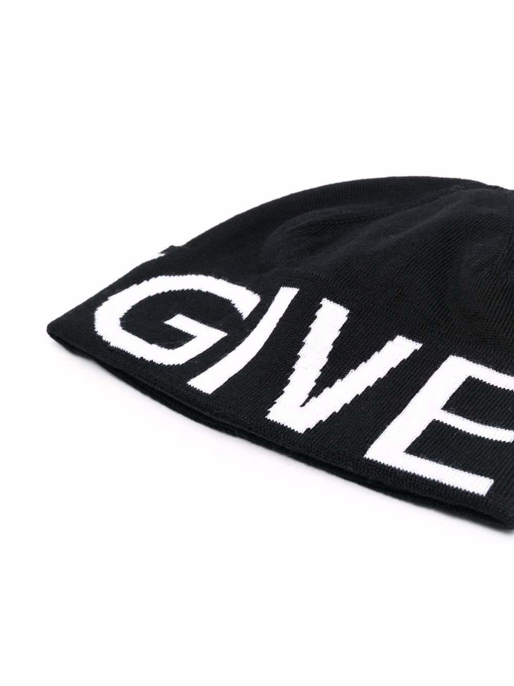 Wool beanie with large logo print