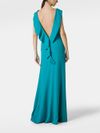Long Satin Dress with Round Neckline and Ruffle