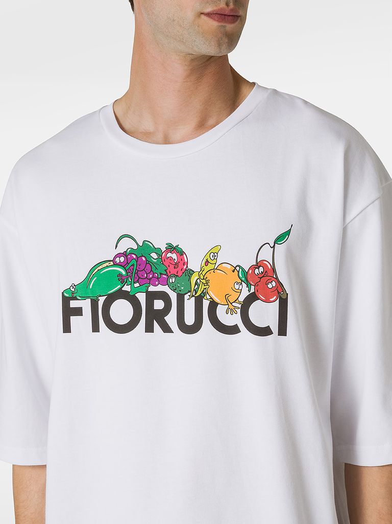 Cotton T shirt with Fruit Print and Logo