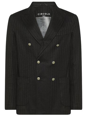 Double-breasted linen and cotton blazer with stripes