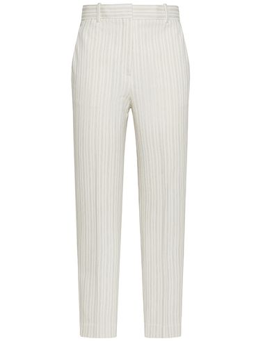 Stretch cotton trousers with striped pattern