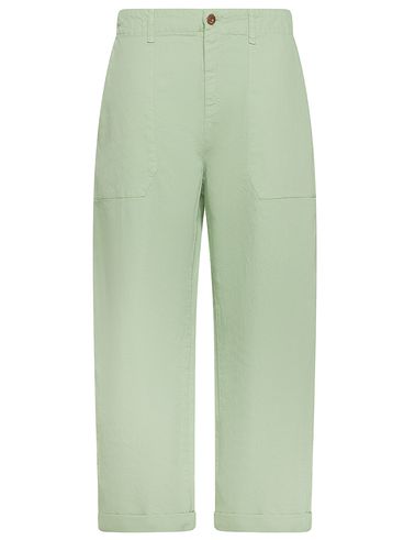 Sage green high-waisted wide-leg cotton jeans
