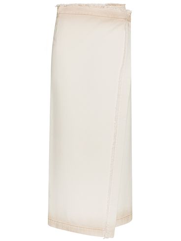 Long denim wrap skirt with contrasting edges