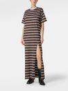 Long cotton dress with striped pattern and slit