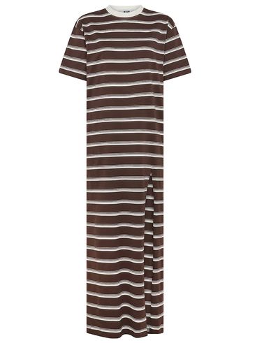 Long cotton dress with striped pattern and slit