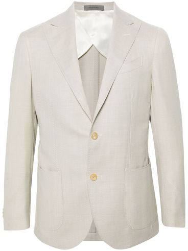 Single-Breasted Slim Linen and Wool Jacket