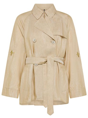 Short Double-Breasted Cotton Twill Trench Coat