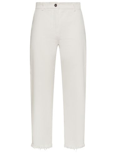 Cotton Pants with Frayed Hem