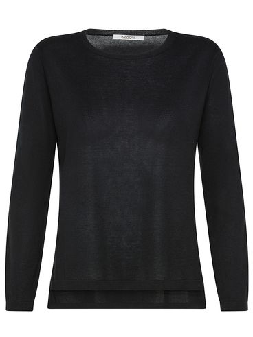 Silk and Cashmere Crewneck Sweater with Asymmetric Hem