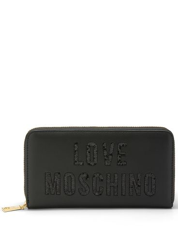 Synthetic Leather Wallet with Rhinestone Logo