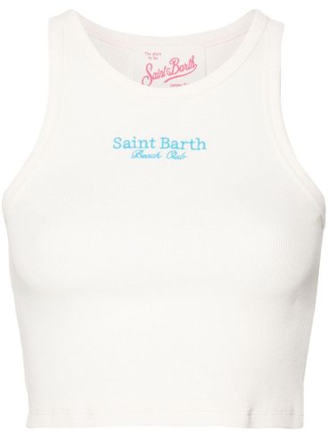 Cropped Stretch Cotton Top with Embroidered Front Logo