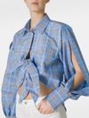 Cotton Shirt with Plaid Pattern and Open Sleeves