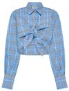 Cotton Shirt with Plaid Pattern and Open Sleeves